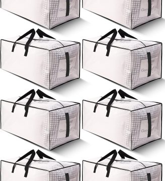 HOMESURE 8 Pack Large Strong Moving Bags with Zippers & Carrying Handles - Water-Resistant - Heavy Duty Storage Tote for Space Saving, Fold Flat, Alternative to Moving Box (Semi-Transparent)