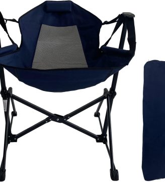 Hammock Camping Chair, Outdoor Swinging Rocking Camping Chair, Folding Adjustable Back Portable Hammock Chairs for Patio, Backyard and Picnic, Supports 300LBS, Blue