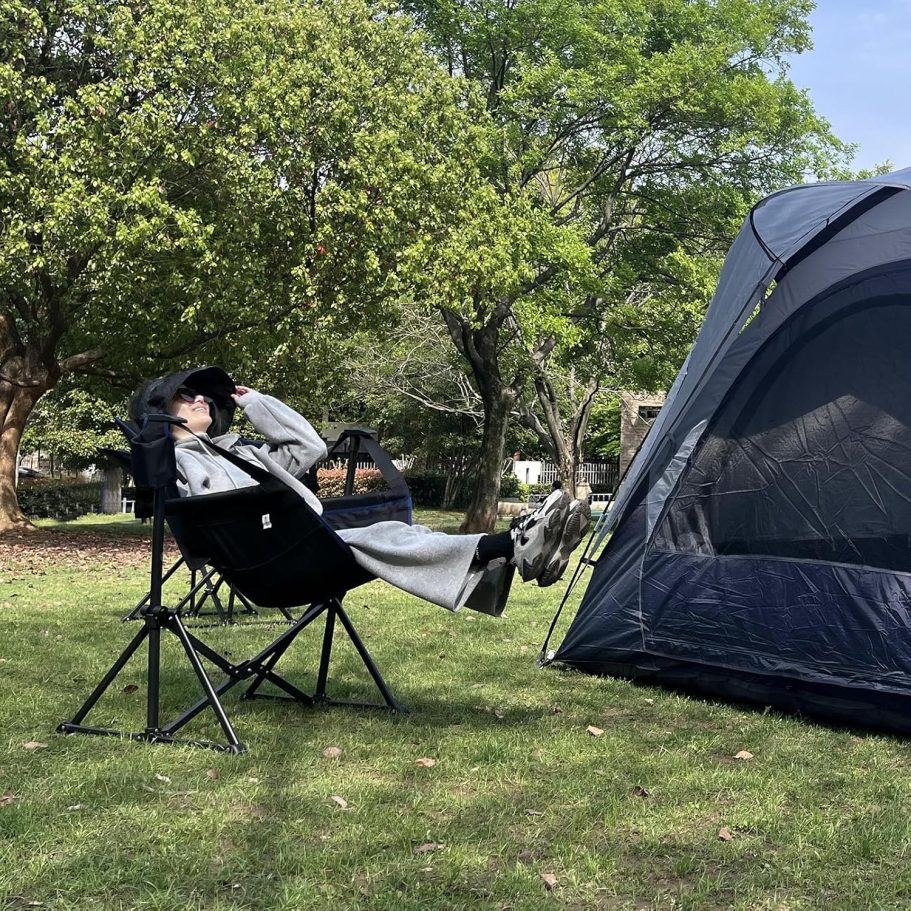 Hammock Camping Chair, Outdoor Swinging Rocking Camping Chair, Folding Adjustable Back Portable Hammock Chairs for Patio, Backyard and Picnic, Supports 300LBS, Blue - Image 2
