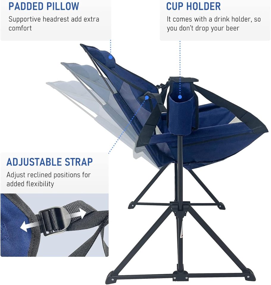 Hammock Camping Chair, Outdoor Swinging Rocking Camping Chair, Folding Adjustable Back Portable Hammock Chairs for Patio, Backyard and Picnic, Supports 300LBS, Blue - Image 4