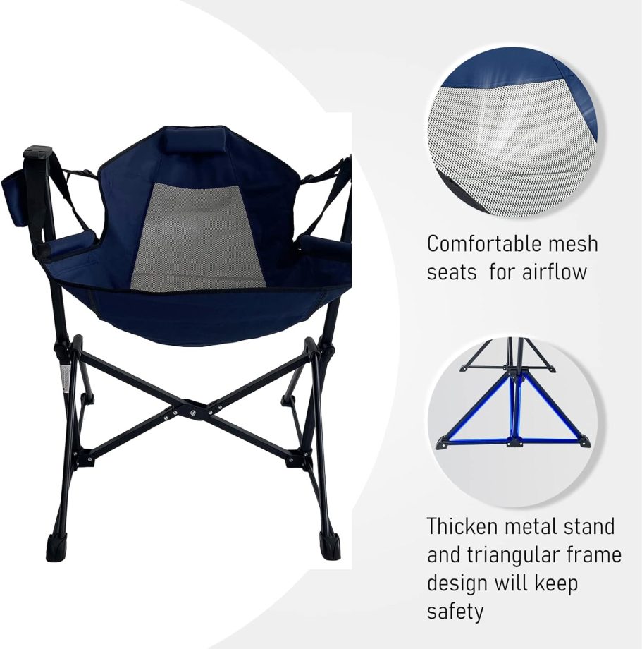 Hammock Camping Chair, Outdoor Swinging Rocking Camping Chair, Folding Adjustable Back Portable Hammock Chairs for Patio, Backyard and Picnic, Supports 300LBS, Blue - Image 5