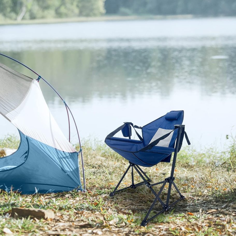 Hammock Camping Chair, Outdoor Swinging Rocking Camping Chair, Folding Adjustable Back Portable Hammock Chairs for Patio, Backyard and Picnic, Supports 300LBS, Blue - Image 7