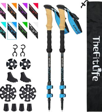TheFitLife Carbon Fiber Trekking Poles – Collapsible and Telescopic Walking Sticks with Natural Cork Handle and Extended EVA Grips, Ultralight Nordic Hiking Poles for Backpacking Camping