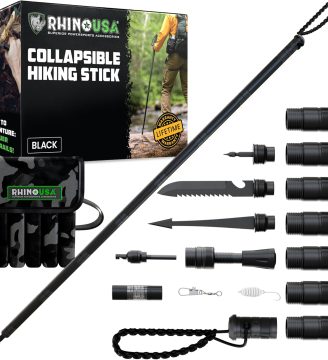 Title: Rhino USA Tactical Hiking Stick with Integrated Survival Kit – Essential Camping Gear for Hiking & Trekking – Durable Tactical Gear for Outdoor Adventures