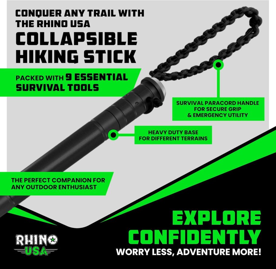 Title: Rhino USA Tactical Hiking Stick with Integrated Survival Kit – Essential Camping Gear for Hiking & Trekking – Durable Tactical Gear for Outdoor Adventures - Image 2