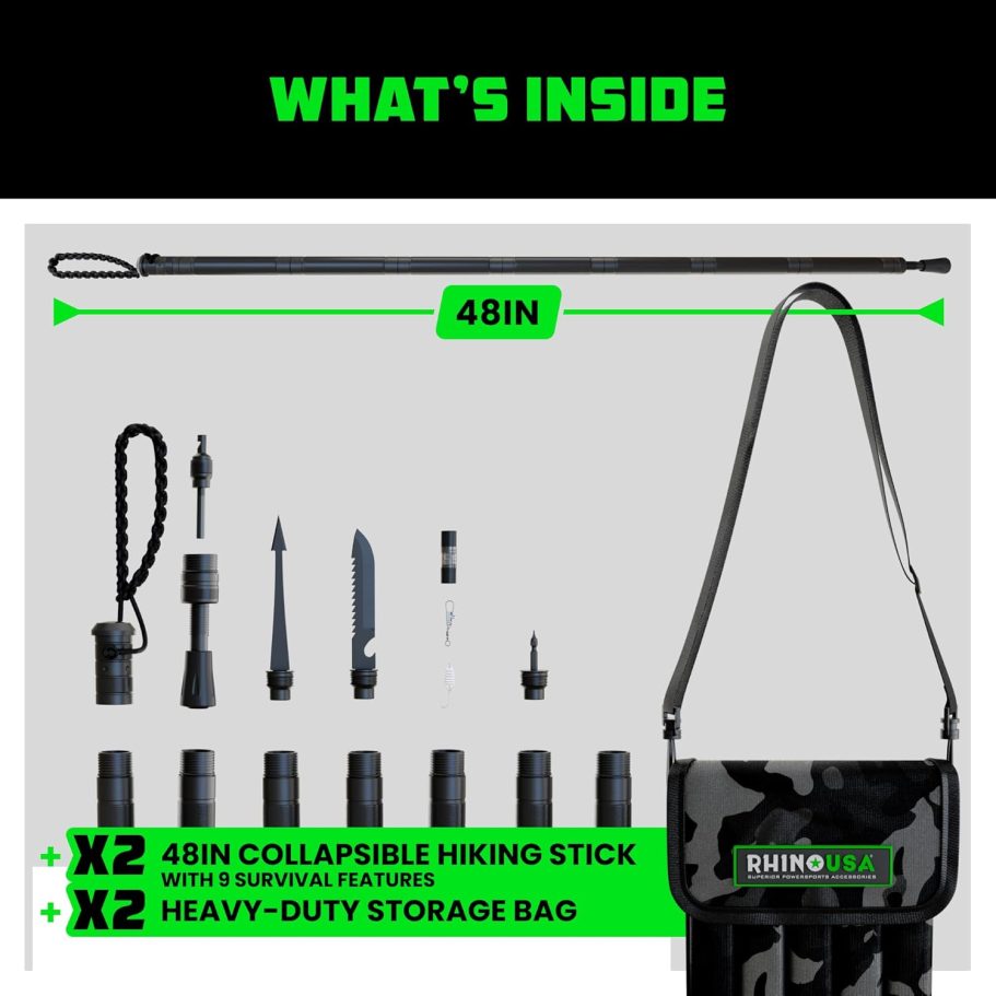 Title: Rhino USA Tactical Hiking Stick with Integrated Survival Kit – Essential Camping Gear for Hiking & Trekking – Durable Tactical Gear for Outdoor Adventures - Image 5